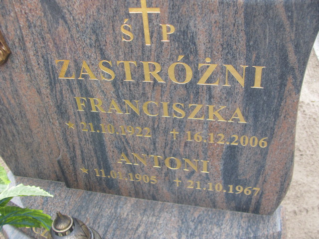 Franciszka Zastróżna 1922 Drawsko - Grobonet - Wyszukiwarka osób pochowanych